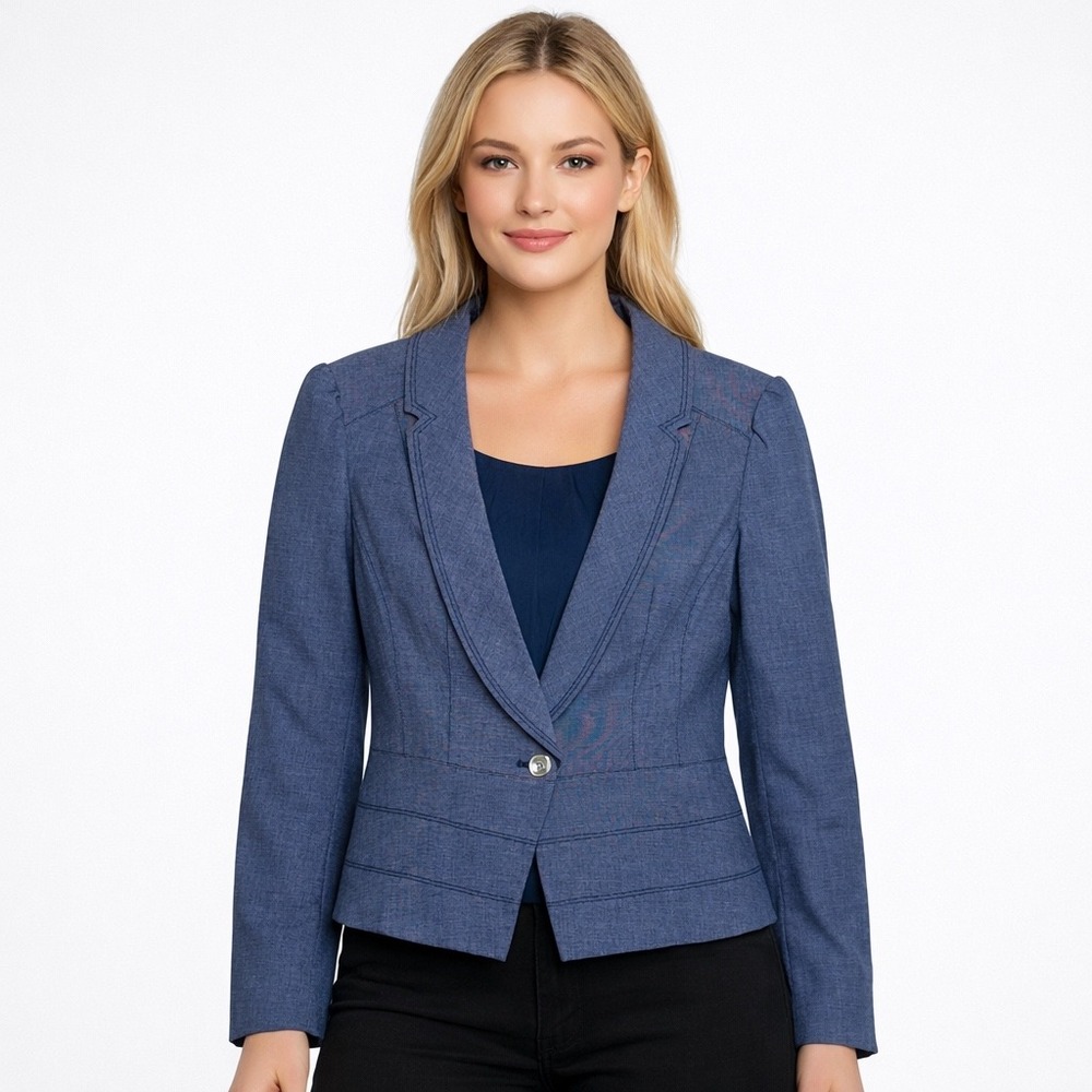 WHITE HOUSE BLACK MARKET Blue Textured Button‎ Blazer Women Size 10